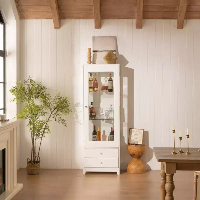 Farmhouse 71 Tall Bookshelf with Drawer, Narrow Bookcase with Adjustable Left/Right Door, Adjustable Shelf, Freestanding Display Book Shelf