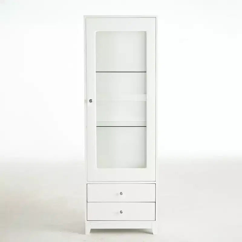 Farmhouse 71 Tall Bookshelf with Drawer, Narrow Bookcase with Adjustable Left/Right Door, Adjustable Shelf, Freestanding Display Book Shelf