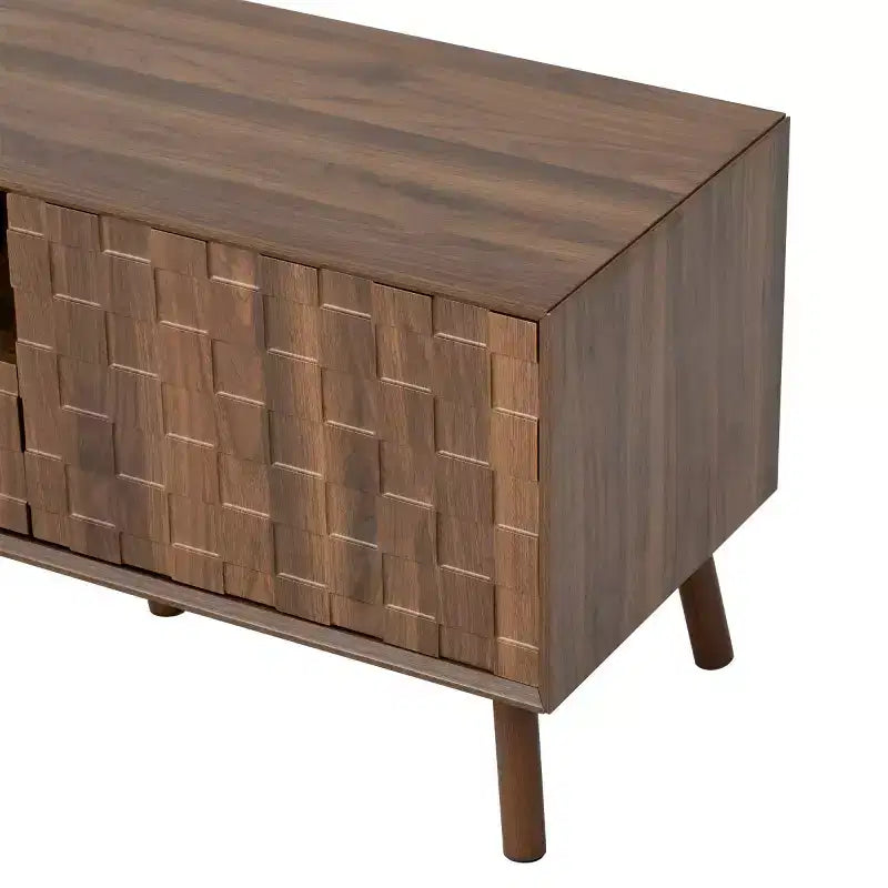 78 Modern Rattan-Style TV Stand for TVs up to 85, Entertainment Center with Storage, Solid Wood Legs Media Console for Living Room-Panipeachy