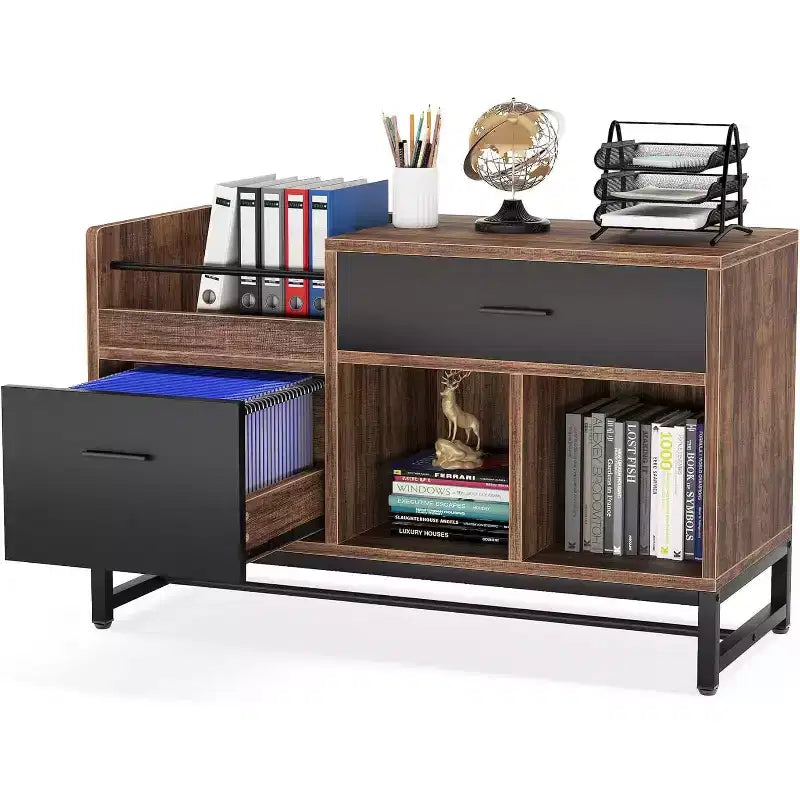 Lantine 39-Inch 2-Drawer File Cabinet, Small Lateral Filing Cabinet Under Desk with Printer Stand and Storage Shelves for Home Office
