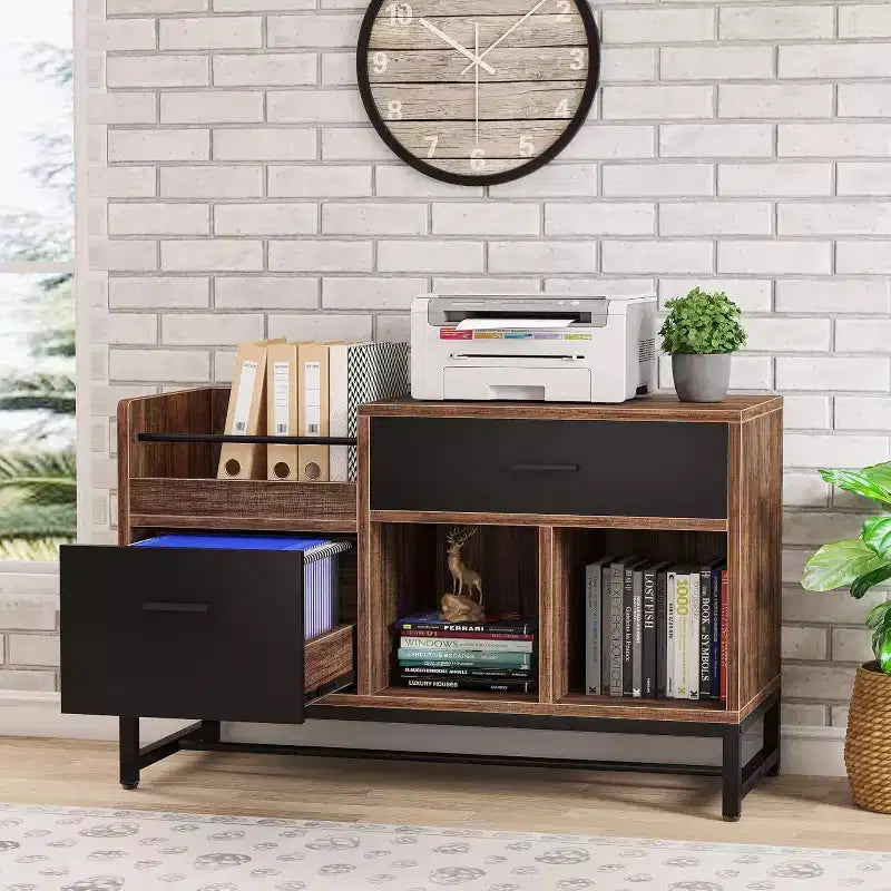 Lantine 39-Inch 2-Drawer File Cabinet, Small Lateral Filing Cabinet Under Desk with Printer Stand and Storage Shelves for Home Office