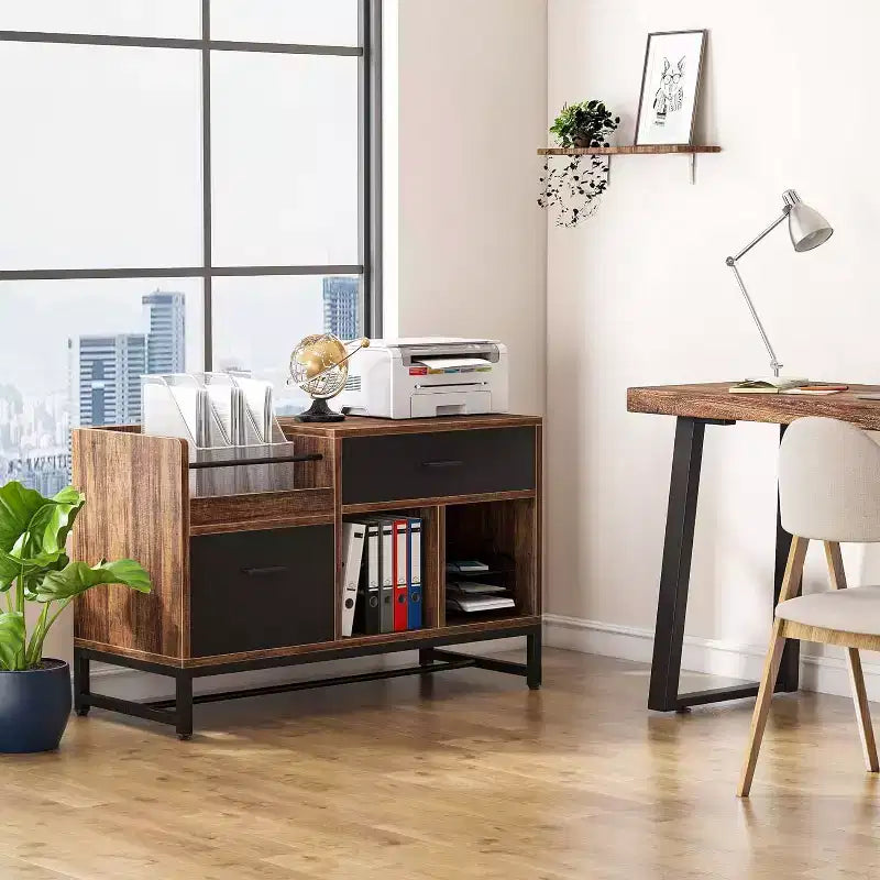 Lantine 39-Inch 2-Drawer File Cabinet, Small Lateral Filing Cabinet Under Desk with Printer Stand and Storage Shelves for Home Office