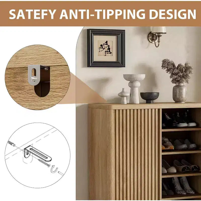 31.6 Inch Shoe Cabinet with Fluted Door, 5-Tier Storage with 4 Adjustable Shelves, Rustic Entryway Shoe Bench for Hallway & Foyer