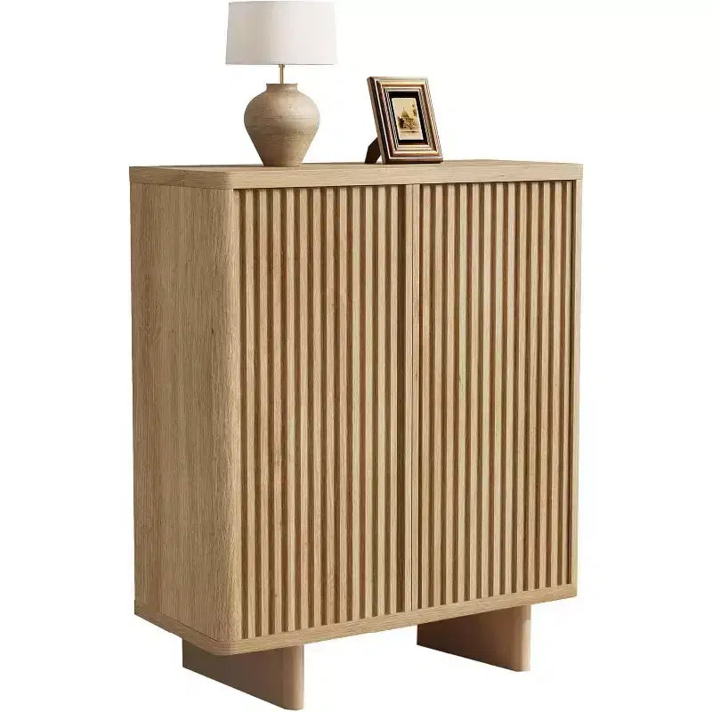 31.6 Inch Shoe Cabinet with Fluted Door, 5-Tier Storage with 4 Adjustable Shelves, Rustic Entryway Shoe Bench for Hallway & Foyer