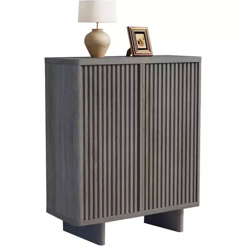 31.6 Inch Shoe Cabinet with Fluted Door, 5-Tier Storage with 4 Adjustable Shelves, Rustic Entryway Shoe Bench for Hallway & Foyer