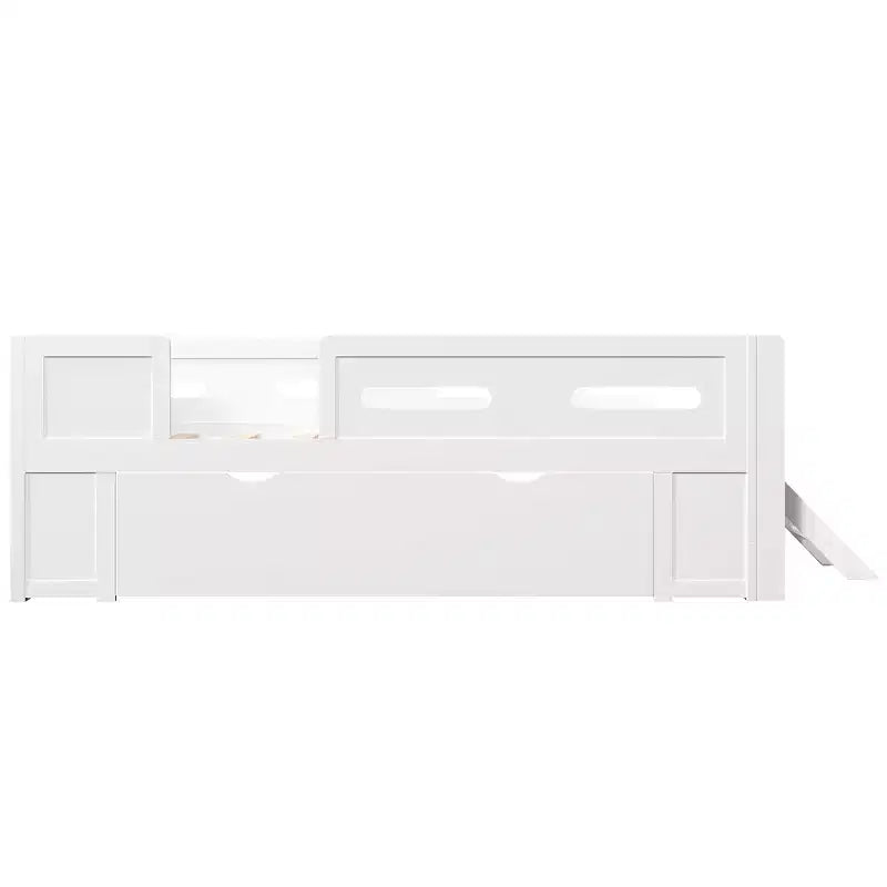 Whisen Wood Twin Size Platform Bed with Guardrail and Drawer