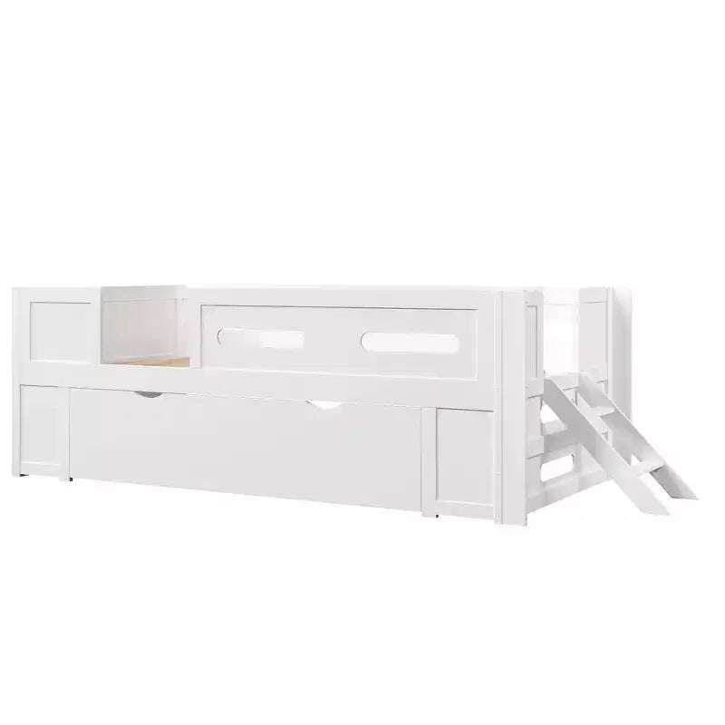 Whisen Wood Twin Size Platform Bed with Guardrail and Drawer