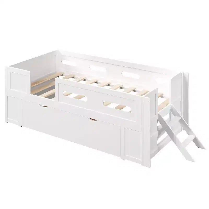 Whisen Wood Twin Size Platform Bed with Guardrail and Drawer