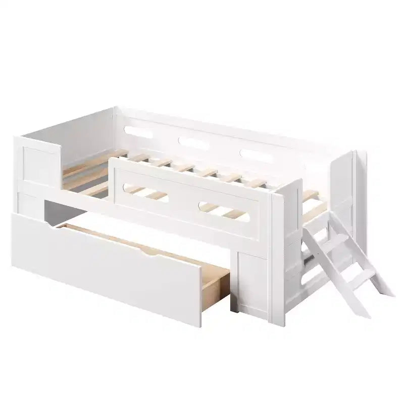 Whisen Wood Twin Size Platform Bed with Guardrail and Drawer