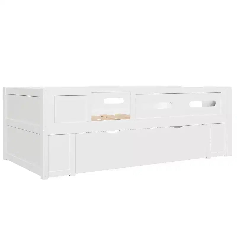 Whisen Wood Twin Size Platform Bed with Guardrail and Drawer