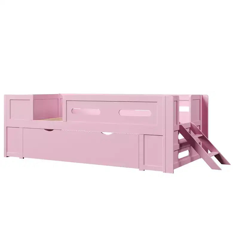 Whisen Wood Twin Size Platform Bed with Guardrail and Drawer