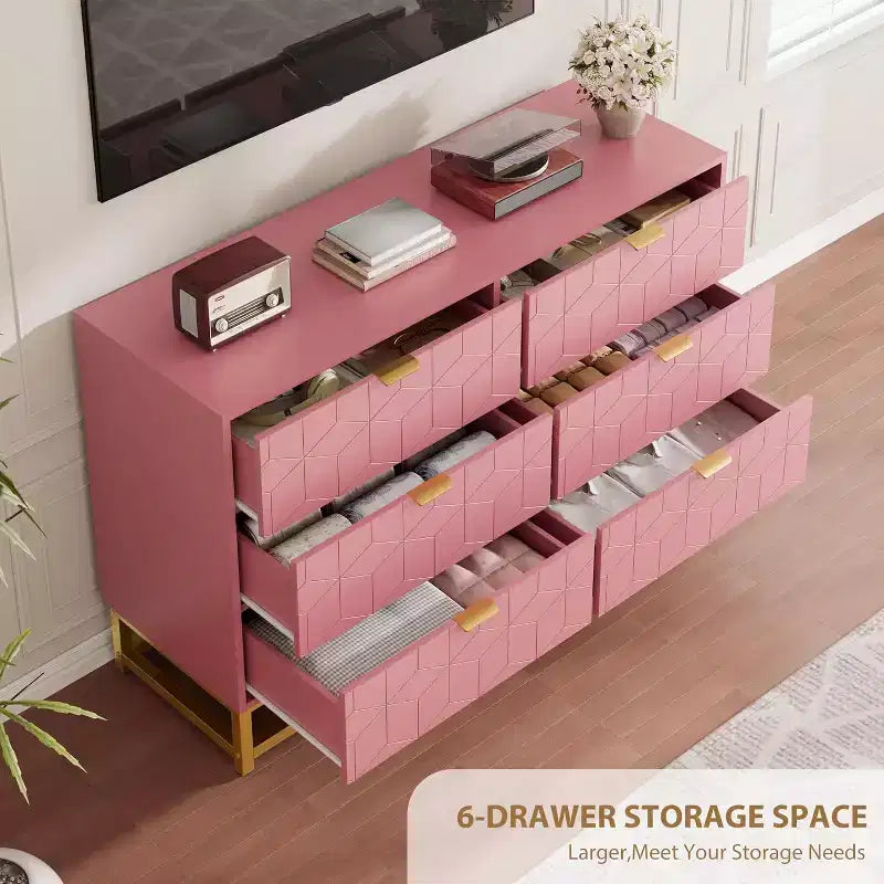 6 Drawer Double Dresser,Modern Dresser for Bedroom,Long Storage Organizer for Closet&TV Stand,Large Chest of Drawers for Living Room,Hallway,Entryway