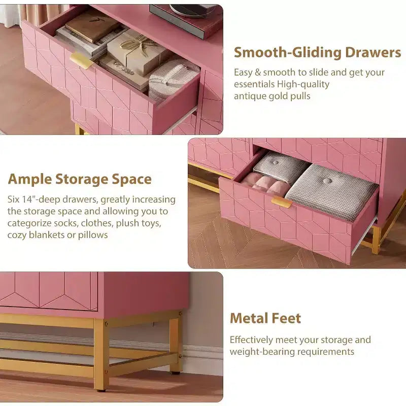 6 Drawer Double Dresser,Modern Dresser for Bedroom,Long Storage Organizer for Closet&TV Stand,Large Chest of Drawers for Living Room,Hallway,Entryway