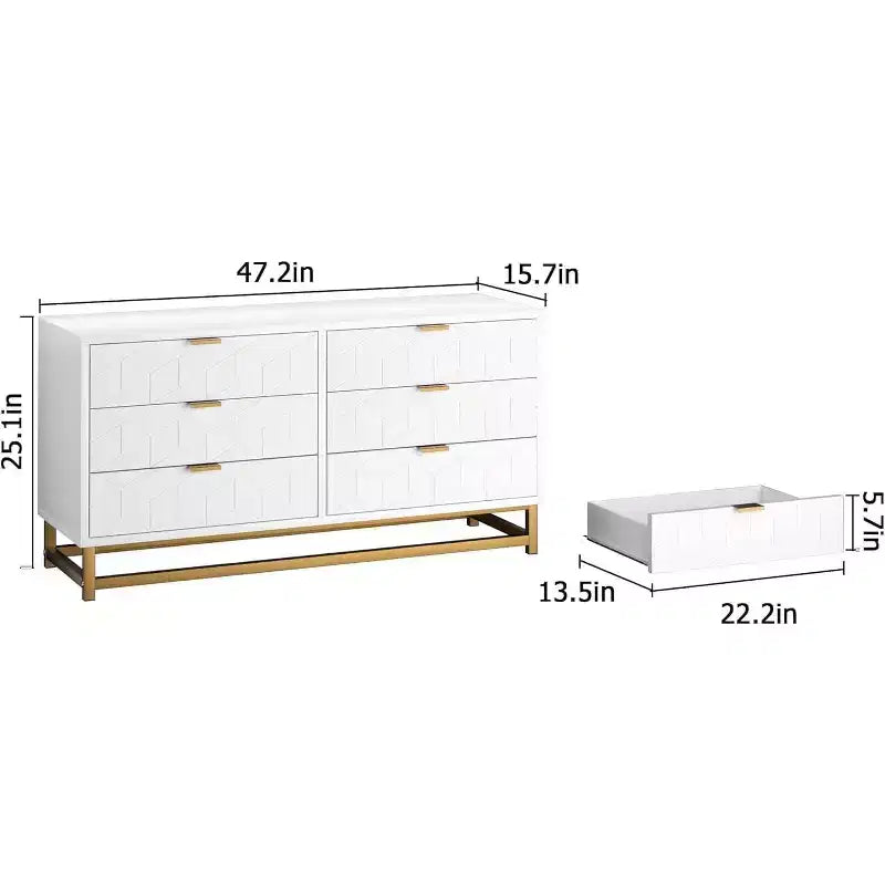 6 Drawer Double Dresser,Modern Dresser for Bedroom,Long Storage Organizer for Closet&TV Stand,Large Chest of Drawers for Living Room,Hallway,Entryway