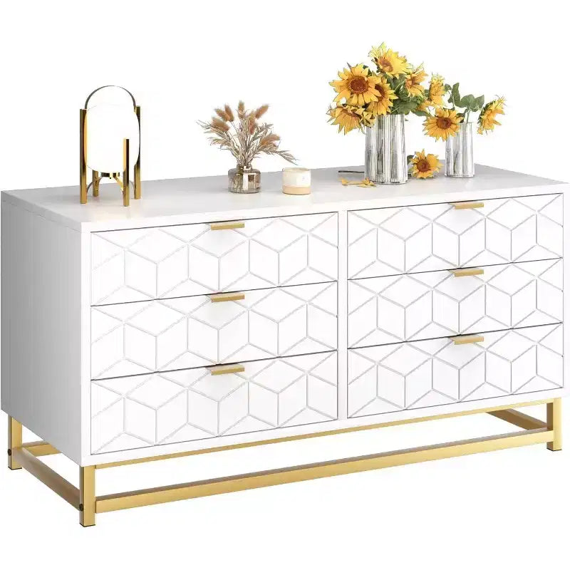 6 Drawer Double Dresser,Modern Dresser for Bedroom,Long Storage Organizer for Closet&TV Stand,Large Chest of Drawers for Living Room,Hallway,Entryway