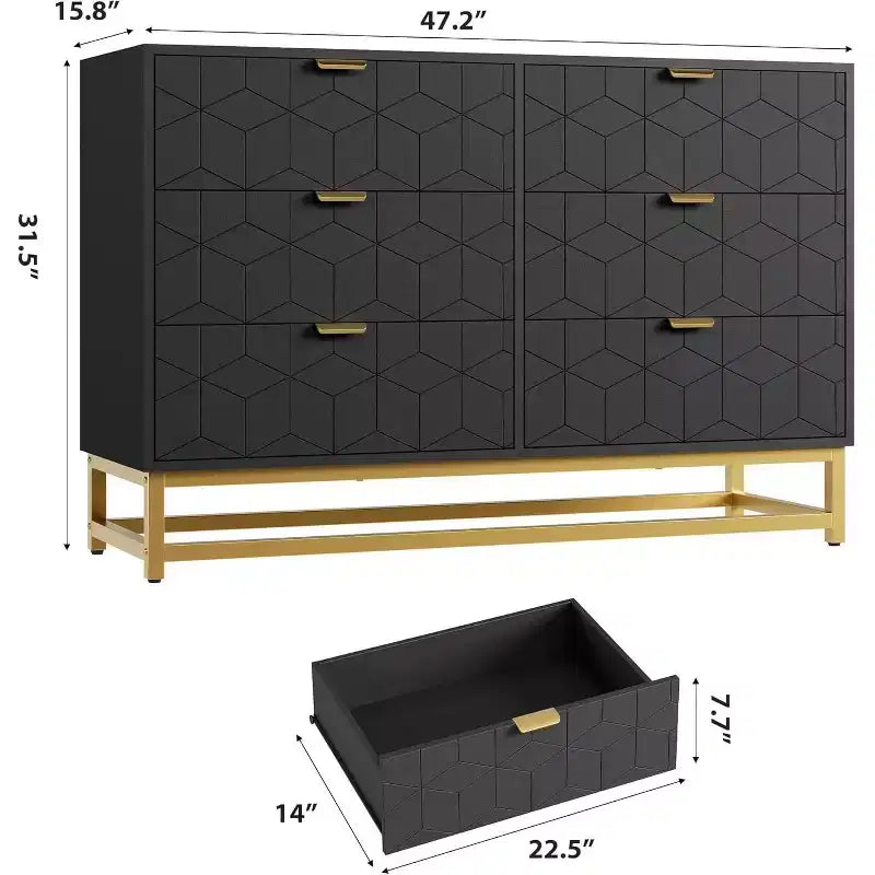6 Drawer Double Dresser,Modern Dresser for Bedroom,Long Storage Organizer for Closet&TV Stand,Large Chest of Drawers for Living Room,Hallway,Entryway