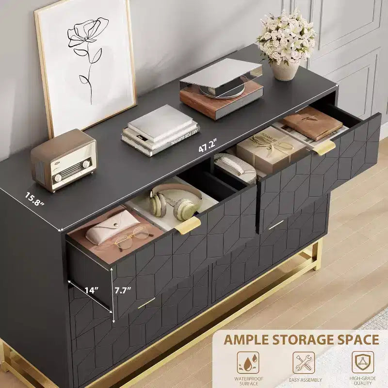 6 Drawer Double Dresser,Modern Dresser for Bedroom,Long Storage Organizer for Closet&TV Stand,Large Chest of Drawers for Living Room,Hallway,Entryway