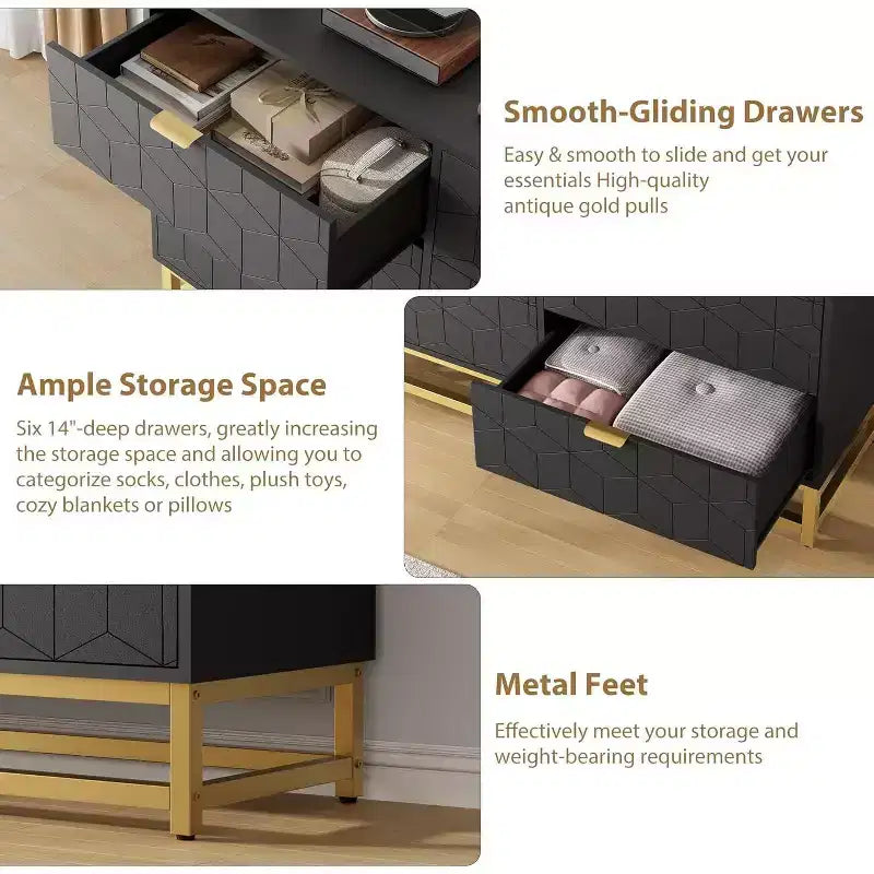 6 Drawer Double Dresser,Modern Dresser for Bedroom,Long Storage Organizer for Closet&TV Stand,Large Chest of Drawers for Living Room,Hallway,Entryway