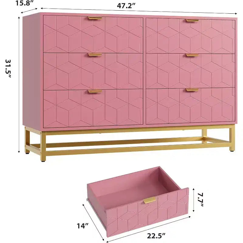 6 Drawer Double Dresser,Modern Dresser for Bedroom,Long Storage Organizer for Closet&TV Stand,Large Chest of Drawers for Living Room,Hallway,Entryway