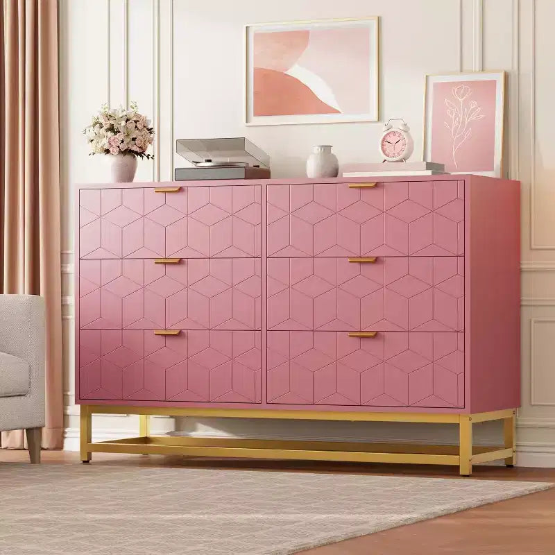 6 Drawer Double Dresser,Modern Dresser for Bedroom,Long Storage Organizer for Closet&TV Stand,Large Chest of Drawers for Living Room,Hallway,Entryway