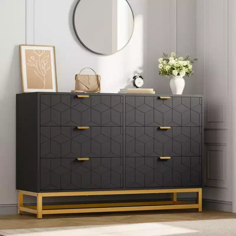 6 Drawer Double Dresser,Modern Dresser for Bedroom,Long Storage Organizer for Closet&TV Stand,Large Chest of Drawers for Living Room,Hallway,Entryway