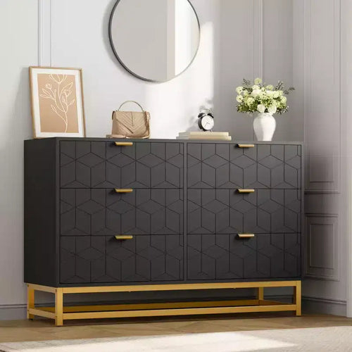 6 Drawer Double Dresser,Modern Dresser for Bedroom,Long Storage Organizer for Closet&TV Stand,Large Chest of Drawers for Living Room,Hallway,Entryway
