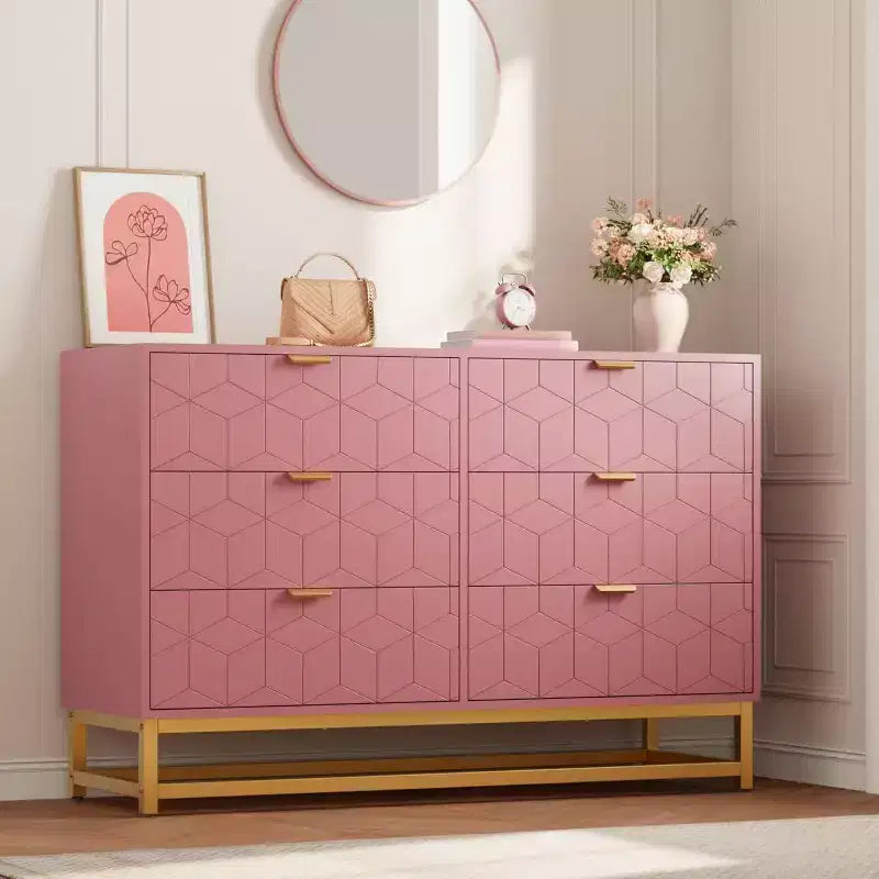 6 Drawer Double Dresser,Modern Dresser for Bedroom,Long Storage Organizer for Closet&TV Stand,Large Chest of Drawers for Living Room,Hallway,Entryway