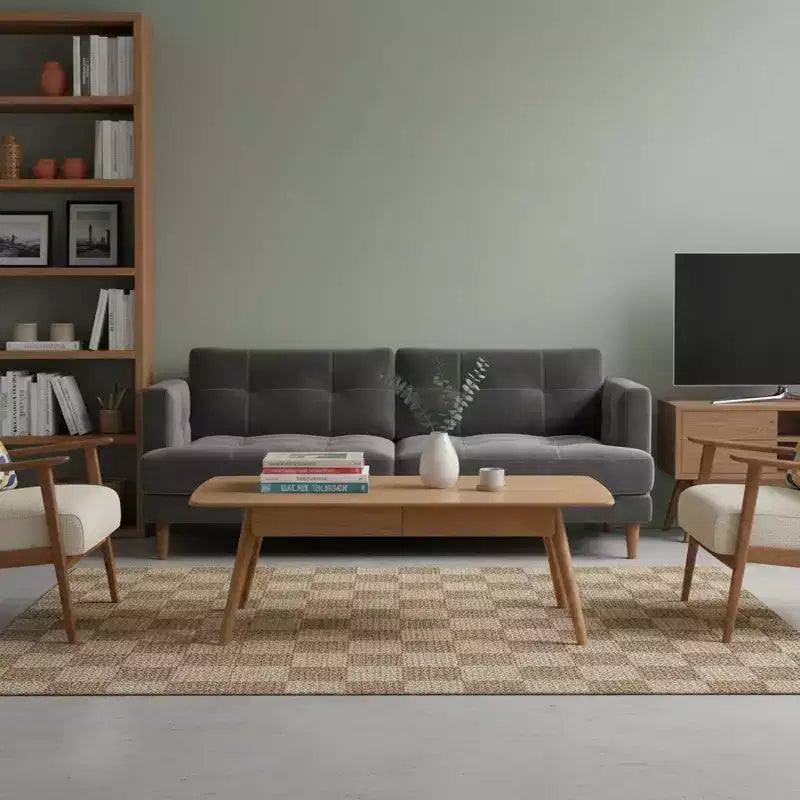 Homy Casa Solid Wood Coffee Table with Storage Drawers for Home Office