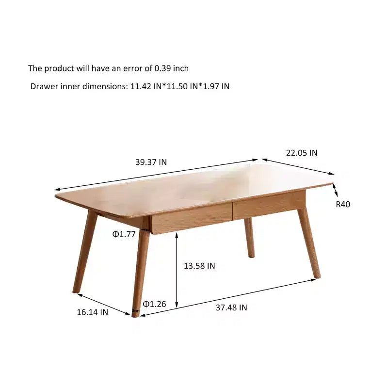 Homy Casa Solid Wood Coffee Table with Storage Drawers for Home Office