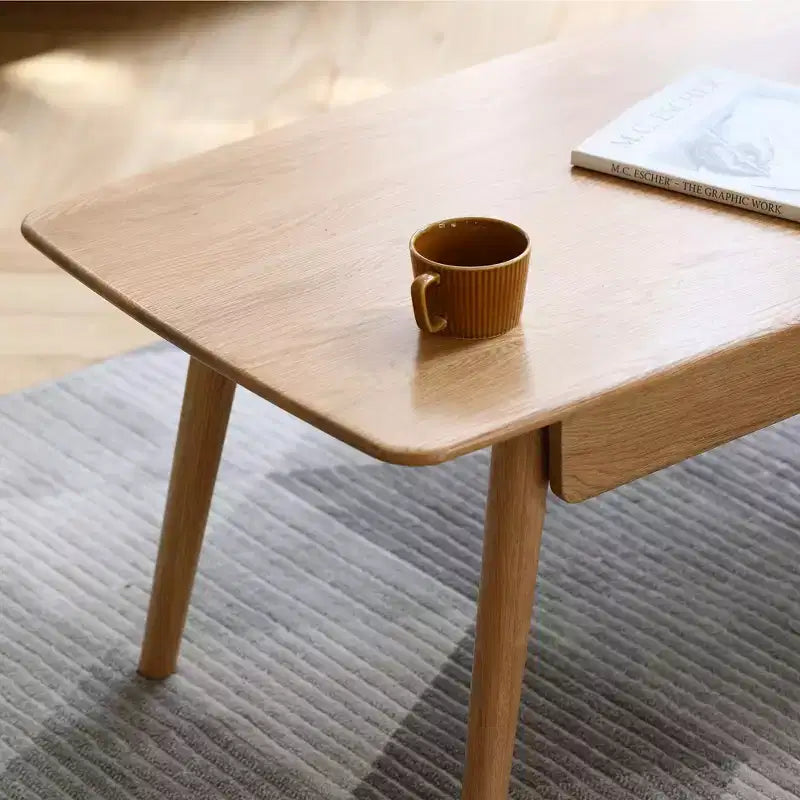 Homy Casa Solid Wood Coffee Table with Storage Drawers for Home Office