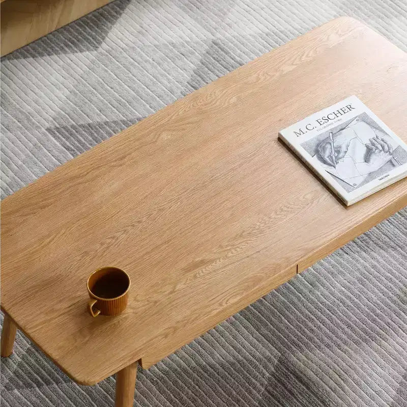 Homy Casa Solid Wood Coffee Table with Storage Drawers for Home Office