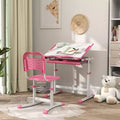 Etokfoks adjustable kids desk and chair set ergonomic tilt tabletop storage drawer pen slots hook for ages 6 to 12 pink