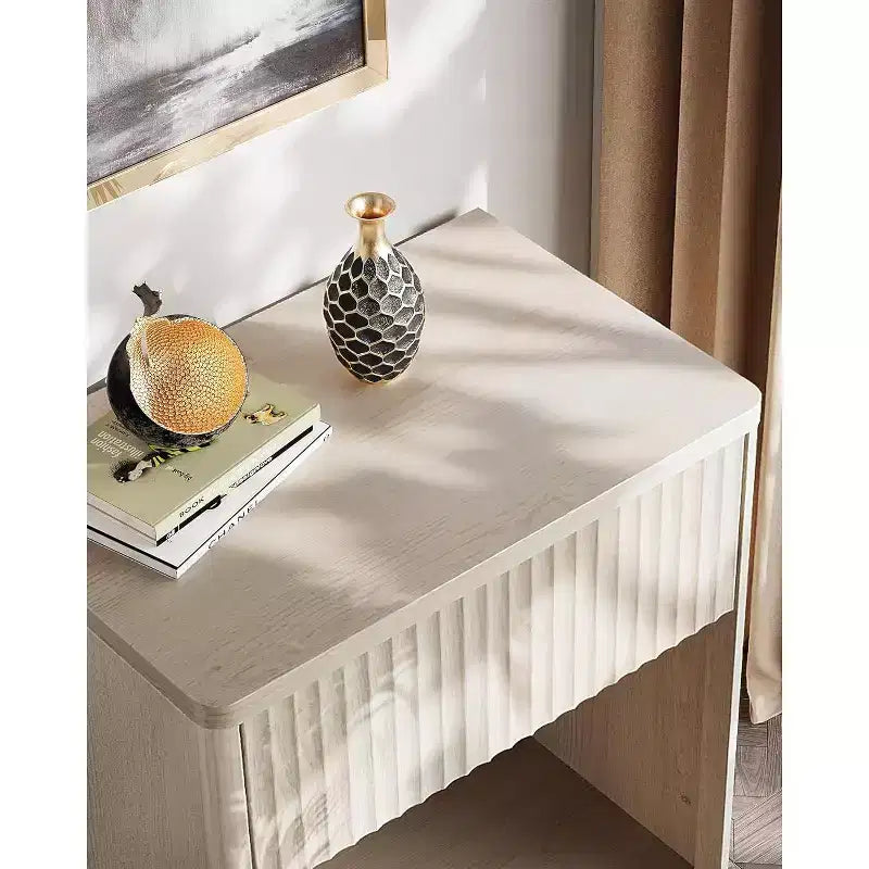 BALHAM TRADE-Nightstand with Storage Drawer Open Shelf Fluted Design Mid Century Bedroom Side Table