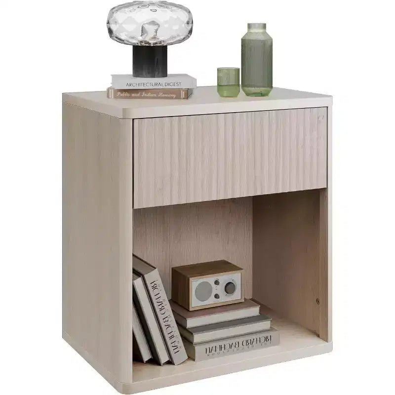 BALHAM TRADE-Nightstand with Storage Drawer Open Shelf Fluted Design Mid Century Bedroom Side Table