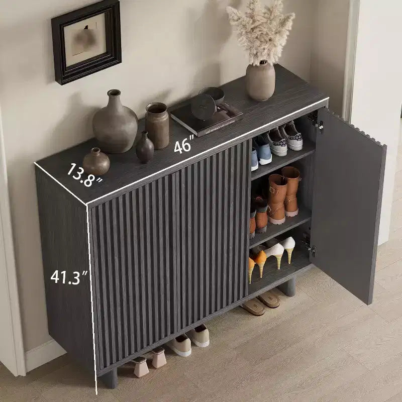 Fluted Shoe Cabinet for Entryway, Hidden Shoe Rack Organizer, Freestanding Shoe Storage Cabinet for Entryway, Hallway, Closet, Living Room