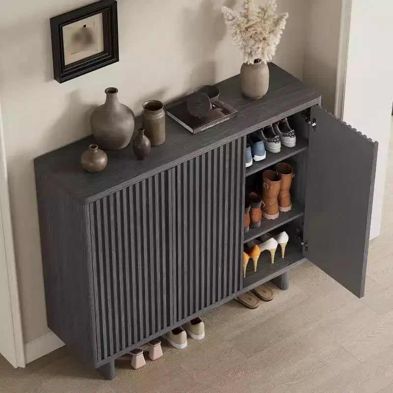 Fluted Shoe Cabinet for Entryway, Hidden Shoe Rack Organizer, Freestanding Shoe Storage Cabinet for Entryway, Hallway, Closet, Living Room
