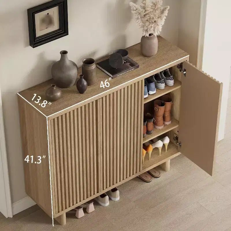 Fluted Shoe Cabinet for Entryway, Hidden Shoe Rack Organizer, Freestanding Shoe Storage Cabinet for Entryway, Hallway, Closet, Living Room