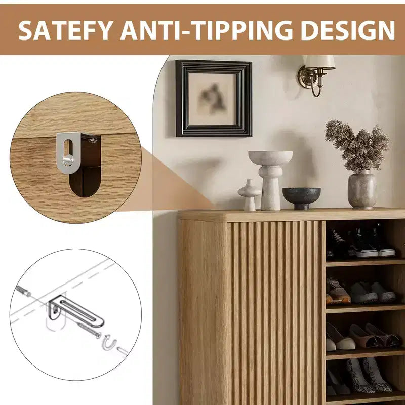 Fluted Shoe Cabinet for Entryway, Hidden Shoe Rack Organizer, Freestanding Shoe Storage Cabinet for Entryway, Hallway, Closet, Living Room