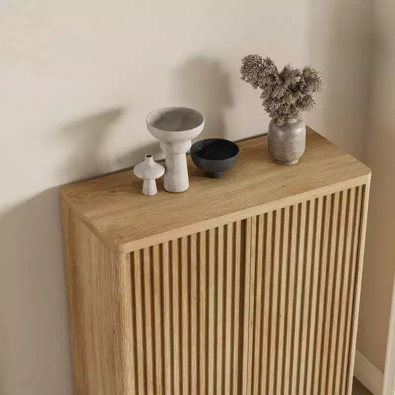 Fluted Shoe Cabinet for Entryway, Hidden Shoe Rack Organizer, Freestanding Shoe Storage Cabinet for Entryway, Hallway, Closet, Living Room