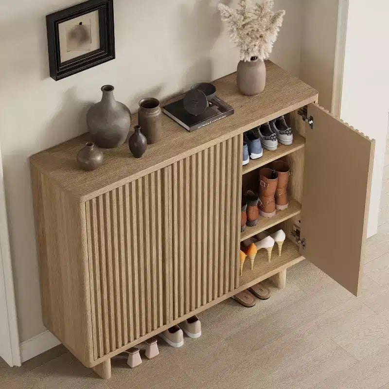 Fluted Shoe Cabinet for Entryway, Hidden Shoe Rack Organizer, Freestanding Shoe Storage Cabinet for Entryway, Hallway, Closet, Living Room
