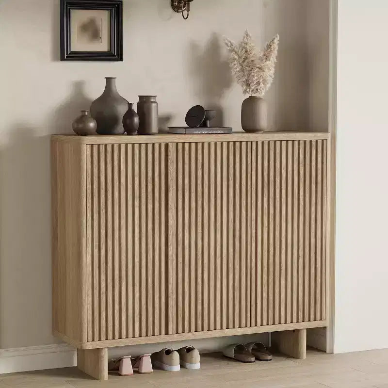 Fluted Shoe Cabinet for Entryway, Hidden Shoe Rack Organizer, Freestanding Shoe Storage Cabinet for Entryway, Hallway, Closet, Living Room
