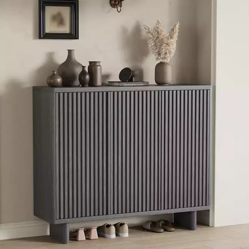 Fluted Shoe Cabinet for Entryway, Hidden Shoe Rack Organizer, Freestanding Shoe Storage Cabinet for Entryway, Hallway, Closet, Living Room