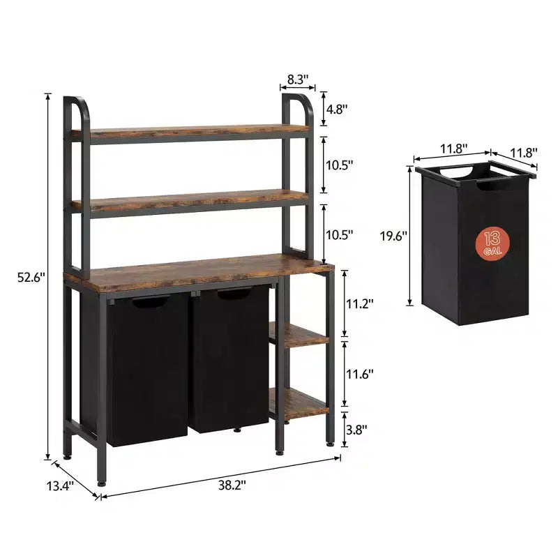 Bathroom Laundry Storage Rack, 2-Layer Laundry Basket with Side Rack, Three-Layer Laundry Sorting Rack, with Two Pull-Out and Detachable Laundry Bags