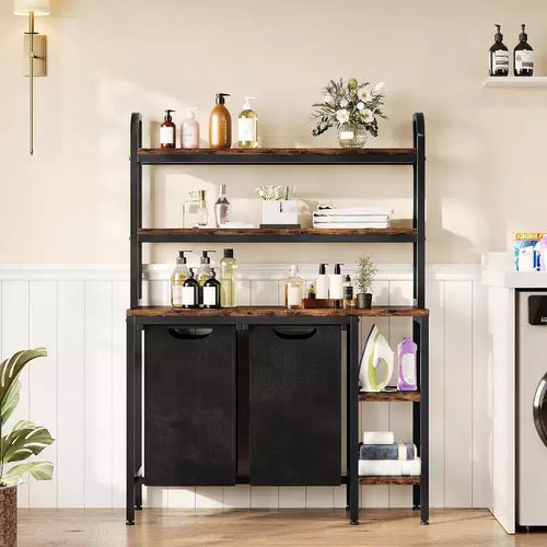 3-Tier Laundry Sorter with Removable Shelf & Pull-Out Bags, 60L Heavy-Duty Clothes Hamper Organizer with Side Shelves, for Bedroom, Bathroom, Dorm
