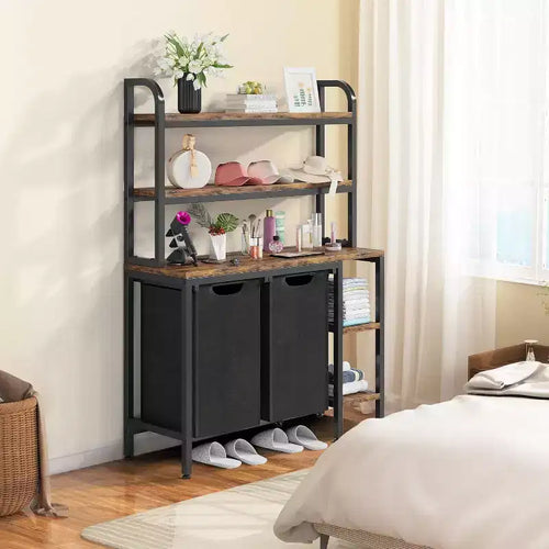 3-Tier Laundry Sorter with Removable Shelf & Pull-Out Bags, 60L Heavy-Duty Clothes Hamper Organizer with Side Shelves, for Bedroom, Bathroom, Dorm