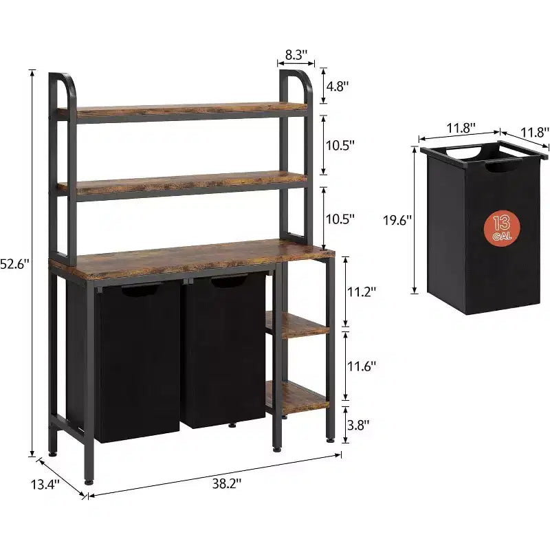 3-Tier Laundry Sorter with Removable Shelf & Pull-Out Bags, 60L Heavy-Duty Clothes Hamper Organizer with Side Shelves, for Bedroom, Bathroom, Dorm