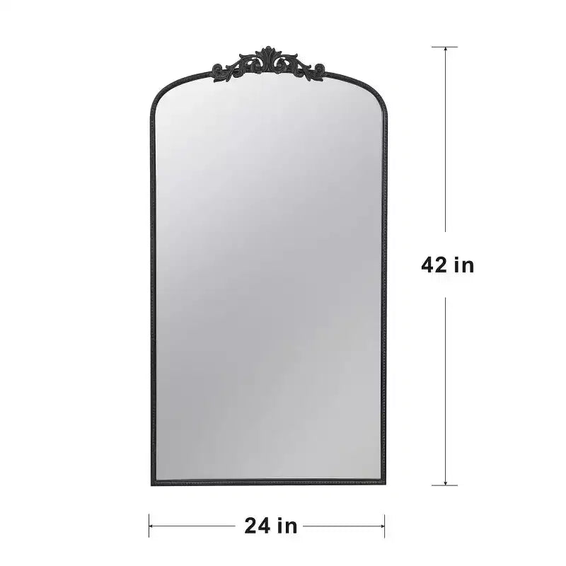 24 x 42 Vintage Gold Arched Decorative Wall Mirror, Ornate Baroque Mantle Mirror with Floral Crown for Entryway - Panipeachy