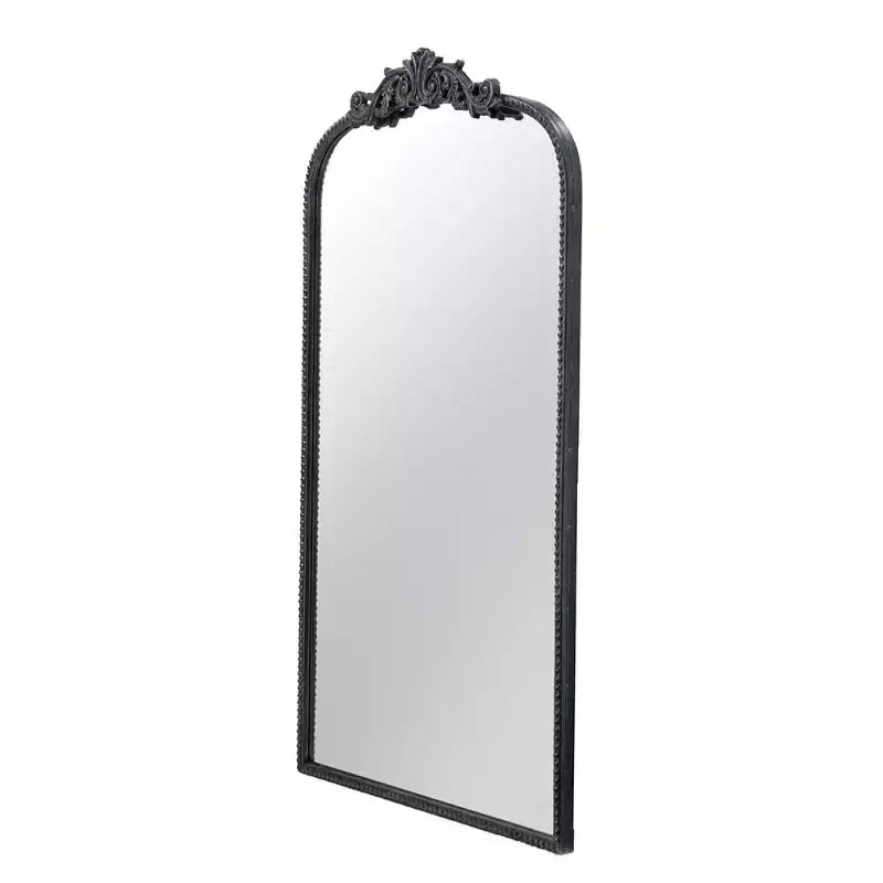 24 x 42 Vintage Gold Arched Decorative Wall Mirror, Ornate Baroque Mantle Mirror with Floral Crown for Entryway - Panipeachy