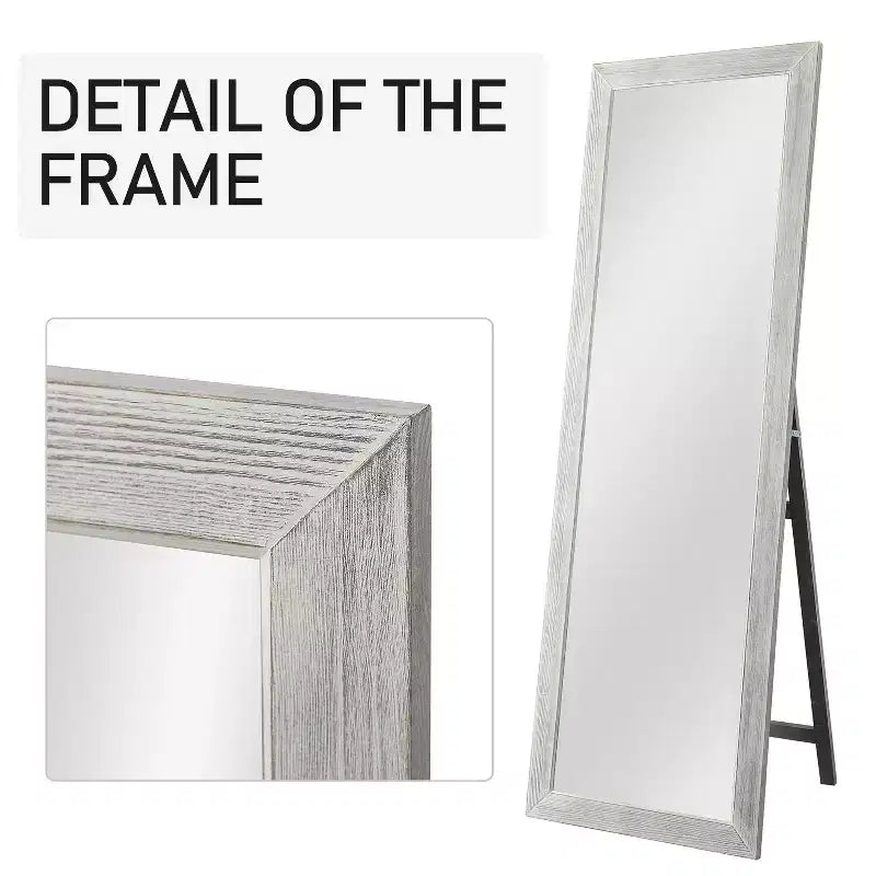 PexFix 65x22 Full Length Mirror Floor Mirror with Stand Wall-Mounted Mirror Explosion-Proof HD Mirror with Rustic Wood Frame for Bedroom Living Room
