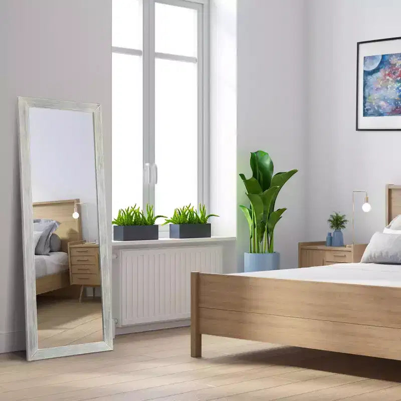 PexFix 65x22 Full Length Mirror Floor Mirror with Stand Wall-Mounted Mirror Explosion-Proof HD Mirror with Rustic Wood Frame for Bedroom Living Room